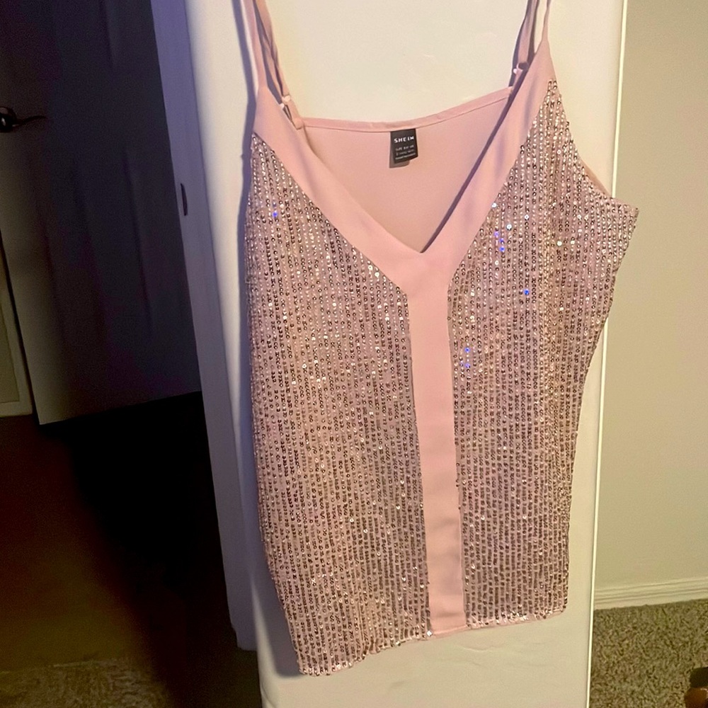 Pink with gold sequin tank top